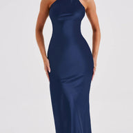 Damen Elegantes Neckholder-Maxikleid mit schlankem Schnitt und seitlichem Schlitz WW