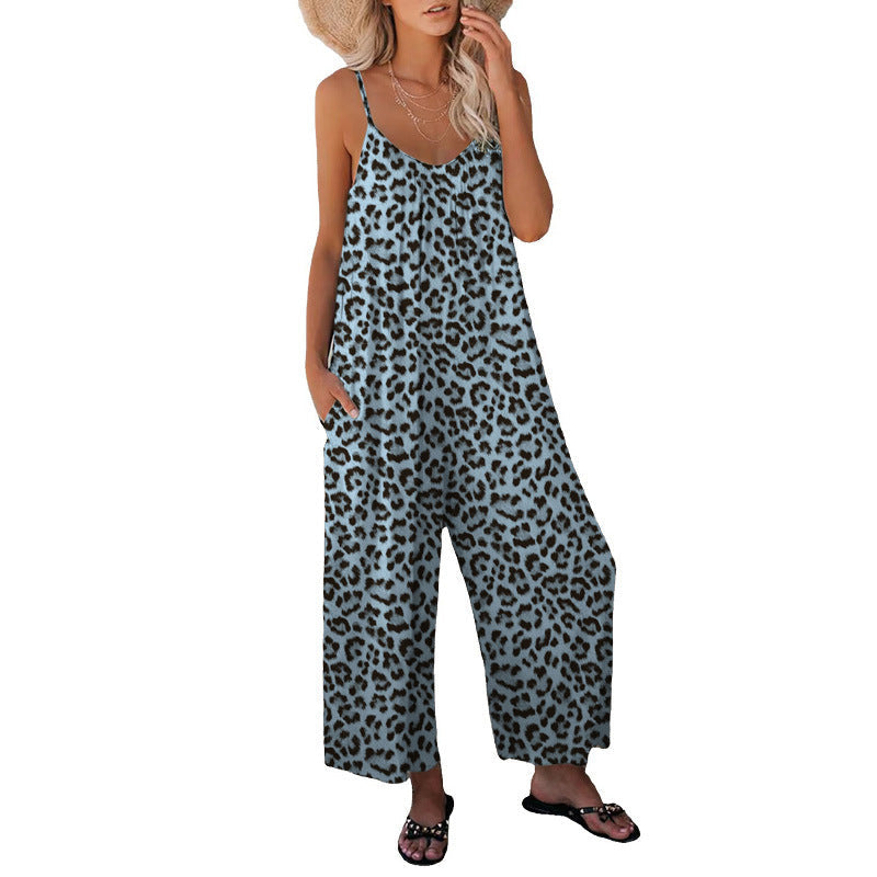 WW | Leopard-Print-Tasche Lockerer Träger Einteiler Overall