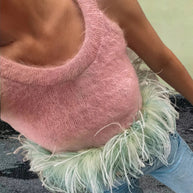 Damen Strickoberteil mit dekorativem Federbesatz WW