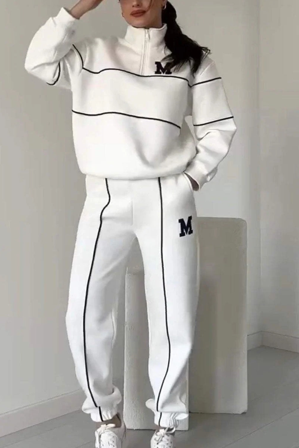 Damen sportliches Fleece-Anzugset mit Stehkragen und praktischen Taschen WW