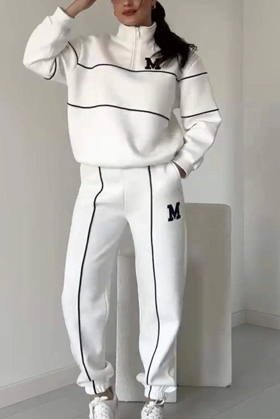 Damen sportliches Fleece-Anzugset mit Stehkragen und praktischen Taschen WW