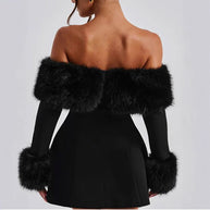 Damen Stilvolles Minikleid mit abnehmbaren Flauschenärmeln WW