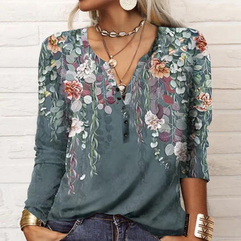Damen Langarmshirt mit detailliertem Druck und Knopfleiste WW