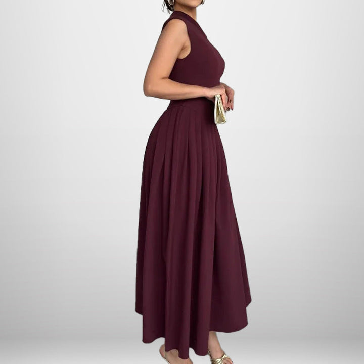 Damen Elegantes Maxi-Kleid mit asymmetrischem Ausschnitt und schwingendem Rock W&W Mode