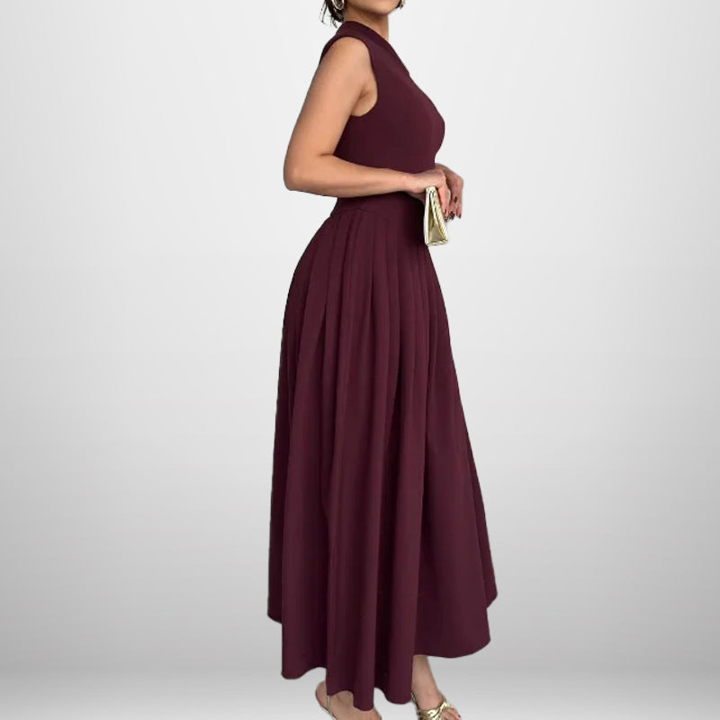 Damen Elegantes Maxi-Kleid mit asymmetrischem Ausschnitt und schwingendem Rock WW