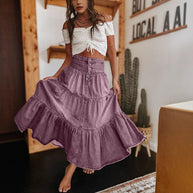Damen Baumwollrock mit voluminösem Stufen-Design und modischem Knopfdetail WW