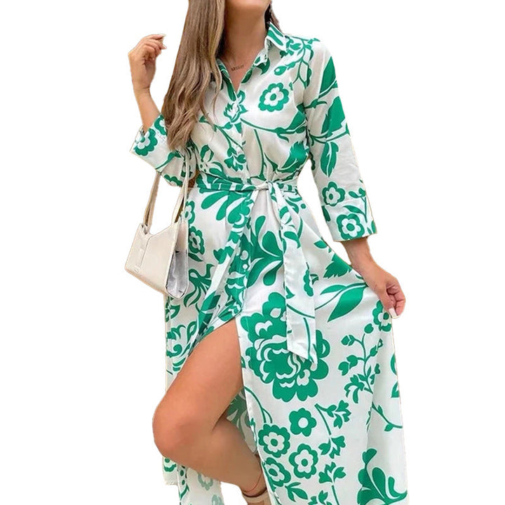 Damen Maxikleid mit floralem Druck und taillierbarem Gürtel W&W Mode