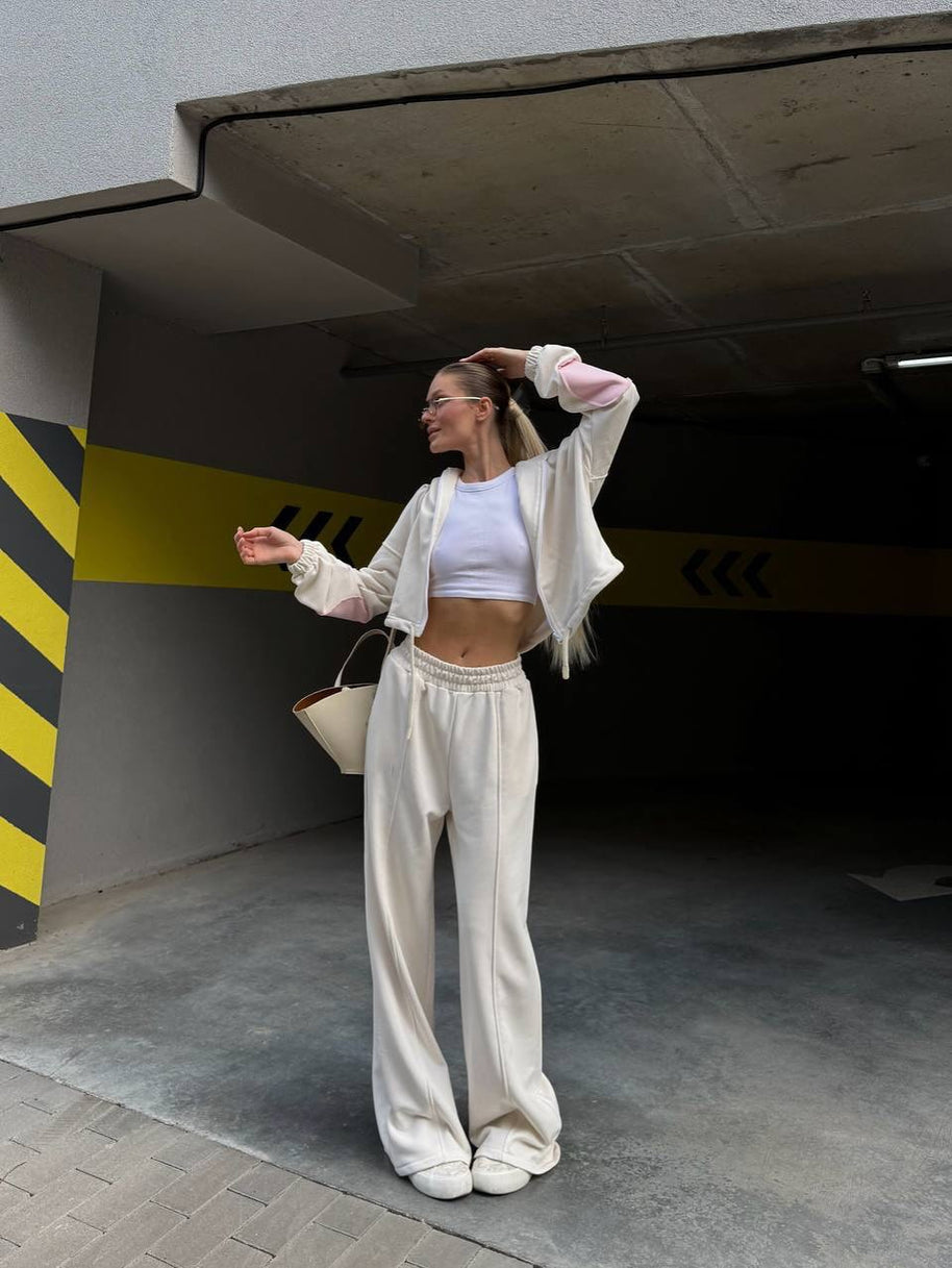 Damen sportlich-elegantes Ensemble aus cropped Top und weitem Hosen WW