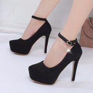 Damen Glitzernde Plateau-Pumps mit feinem Riemchen und elegantem Schmuckdetail W&W