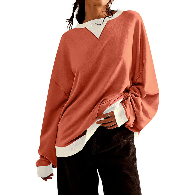 Damen lässiges Sweatshirt mit V-Ausschnitt und Kontrastbündchen WW