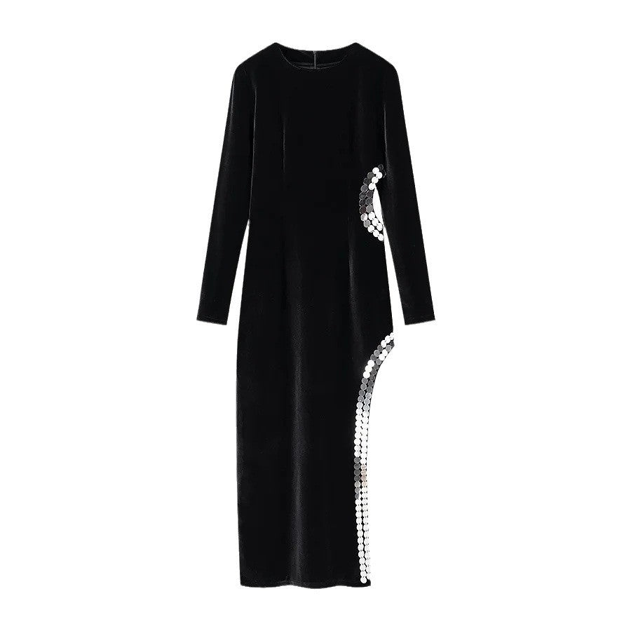 Damen Abendkleid mit asymmetrischem Schnitt und glitzernden Akzenten WW