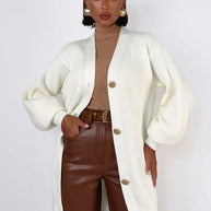 Damen Strickjacke mit Puffärmeln und Knopfdétails WW