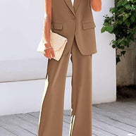Damen ärmelloses Blazer-Set mit weit geschnittenen Hosen WW