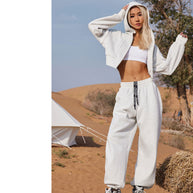 Damen sportliches Lounge-Set mit cropped Hoodie und elastischer Jogginghose WW