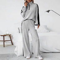 Damen bequemer Loungewear-Set mit strukturiertem Stoff und Halbzip WW