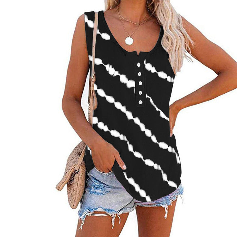 Damen ärmelloses Oberteil mit Knopfleiste und modernem Batik-Muster WW