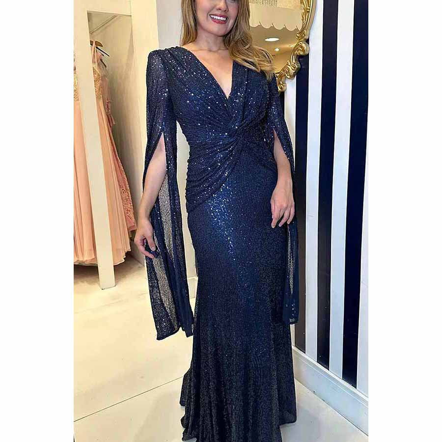 Damen Glamouröses Abendkleid mit seitlicher Drapierung und eleganten Rüschensäumen WW