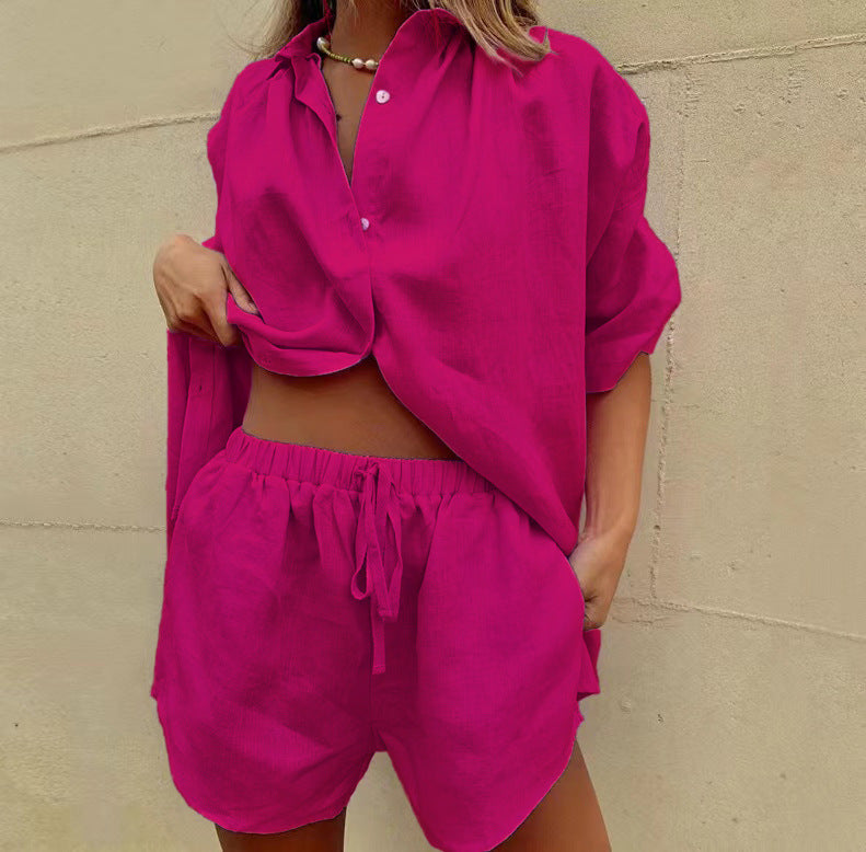 Damen lässiges Leinen Oberteil mit Shorts WW