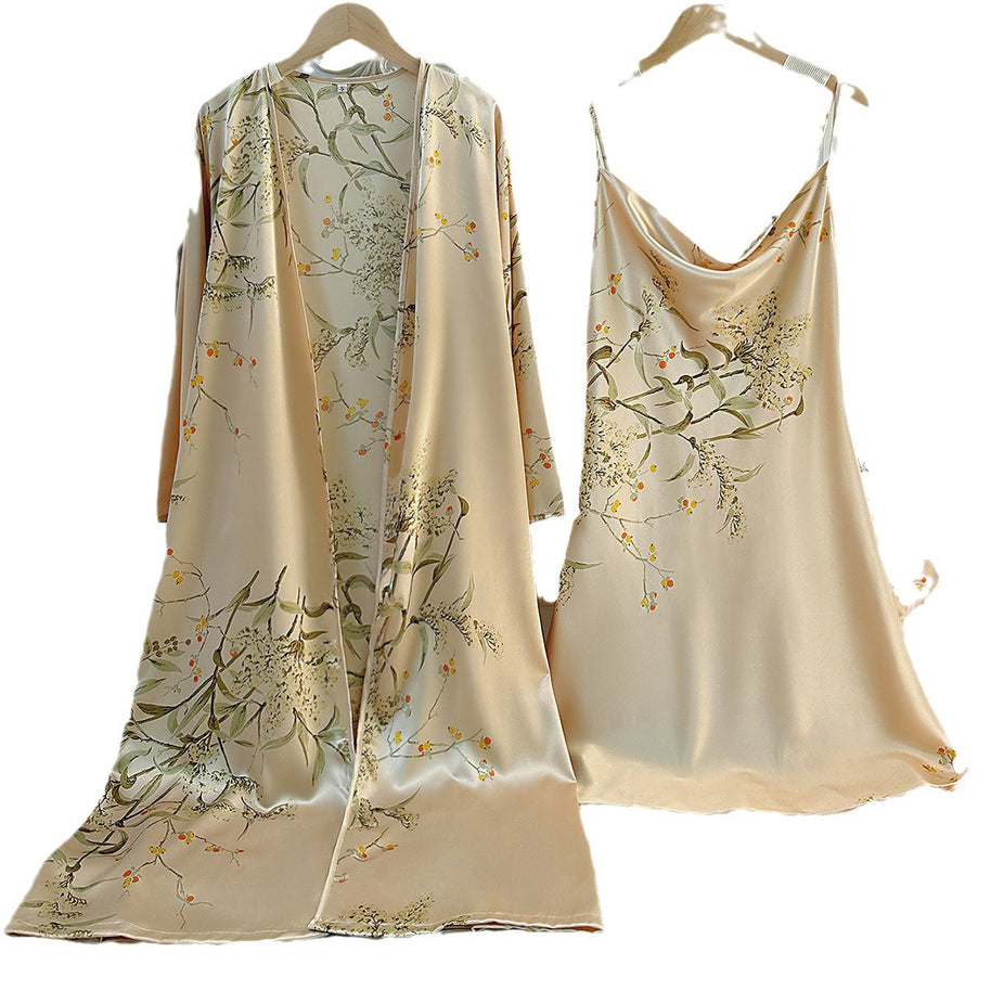 Damen Satin-Kimono und Nachthemd-Set mit floralem Design WW
