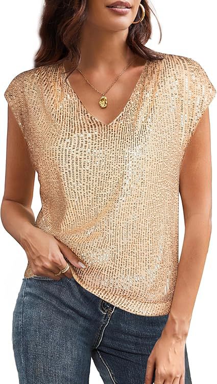 Damen Glitzerndes Oberteil mit V-Ausschnitt und lockerer Passform WW