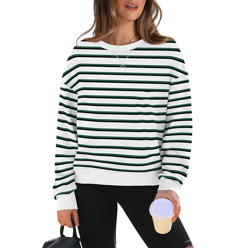 Damen lässiger Sweatshirt mit modernem Streifenmuster und Rundhalsausschnitt WW