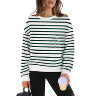 Damen lässiger Sweatshirt mit modernem Streifenmuster und Rundhalsausschnitt WW