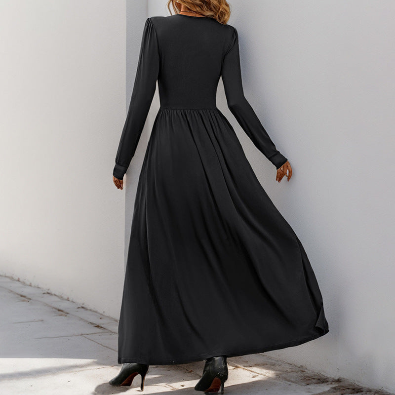 Damen Maxikleid mit elegantem V-Ausschnitt und verspielten Rüschen W&W Mode