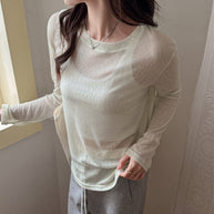 Damen transparentes Langarmshirt aus leichtem, luftdurchlässigem Material WW