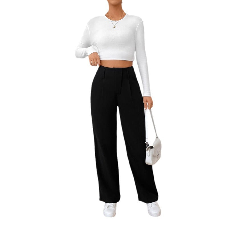 Damen weite Anzughose mit eleganter Faltenlegung und hohen Taschen W&W Mode