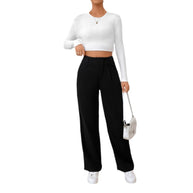 Damen weite Anzughose mit eleganter Faltenlegung und hohen Taschen WW