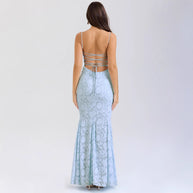 Damen Figurbetontes Abendkleid mit luxuriösem Spitzenmuster und elegantem Schnitt WW