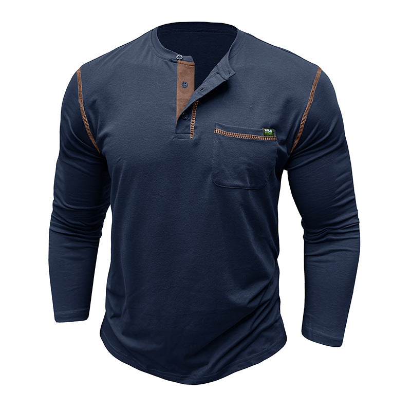 Herren Langarm-T-Shirt mit modernem Kragen und Brusttasche WW