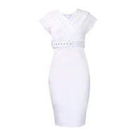WW | Damen V-Ausschnitt Figurbetontes Midi Kleid mit Gürtel