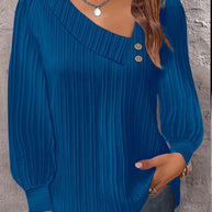 Damen stilvolles und elegantes Oberteil mit asymmetrischem Ausschnitt und Knopfleiste WW