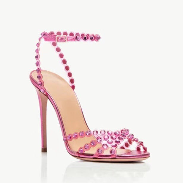 Damen atemberaubende High-Heel Knöchelriemen Sandalen mit dekorativen Perlenakzenten WW