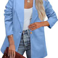 Damen Eleganter Freizeitblazer mit lässigem Schnitt und zwei Taschen WW