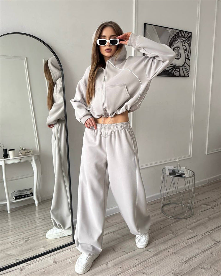 Damen sportliches Freizeitjacken- und Hosen-Set mit trendy Schnitt und elastischem Bund WW