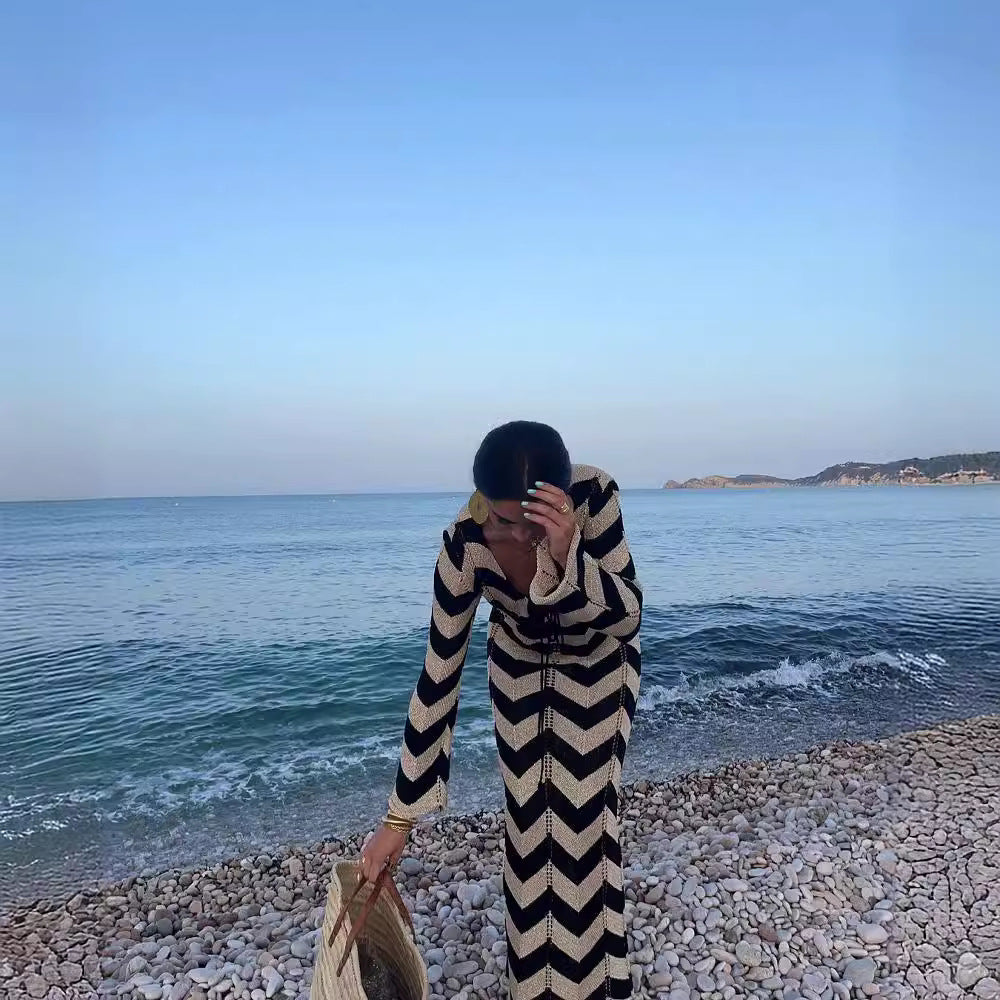 Damen Strickkleid mit Zickzack-Design und weitem Schnitt WW