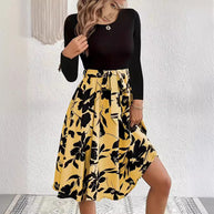 Damen Set aus langärmligem Oberteil und lässigem, floralem Rock WW