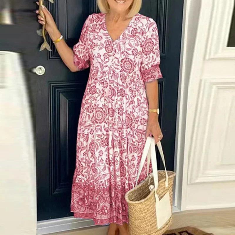 WW | Florale V-Ausschnitt Maxi-Kleid für Frauen