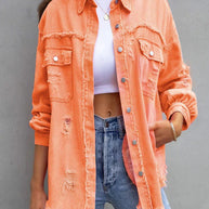 Orange Zerrissene Jeansjacke