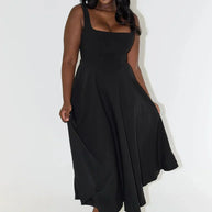 Midi-Kleid mit Hoher Taille und Quadrat-Ausschnitt