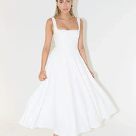 Midi-Kleid mit Hoher Taille und Quadrat-Ausschnitt