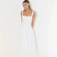 Midi-Kleid mit Hoher Taille und Quadrat-Ausschnitt