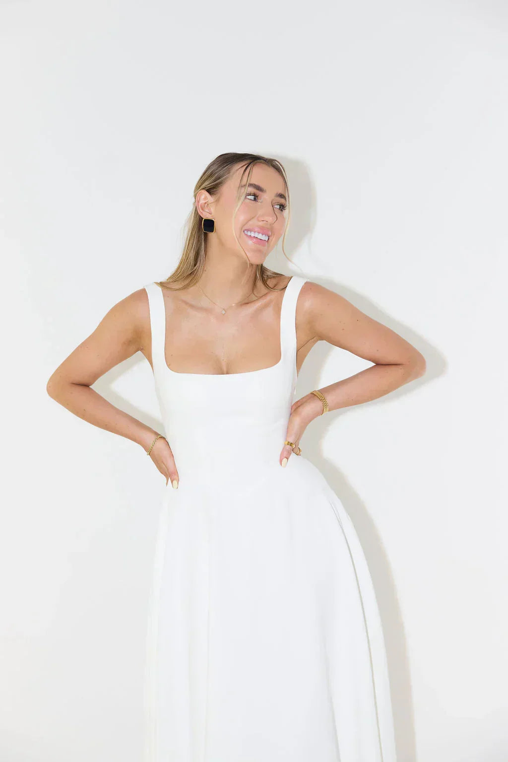 Midi-Kleid mit Hoher Taille und Quadrat-Ausschnitt