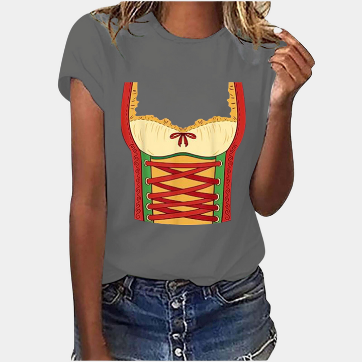 W&W Mode | T-Shirt Kurze Ärmel Dirndl Druck T-Shirts Damenbekleidung