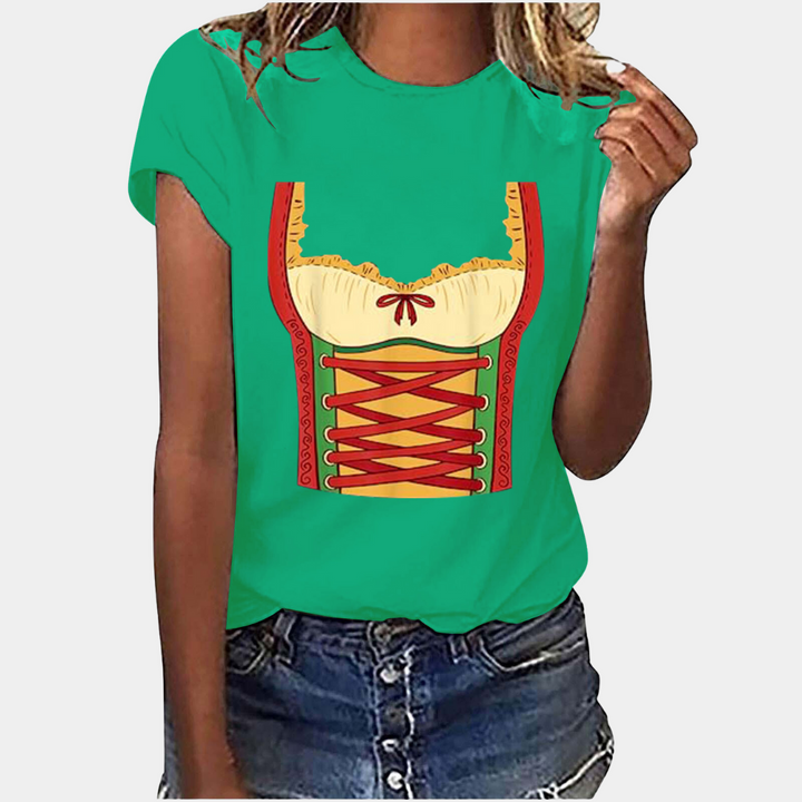 W&W Mode | T-Shirt Kurze Ärmel Dirndl Druck T-Shirts Damenbekleidung