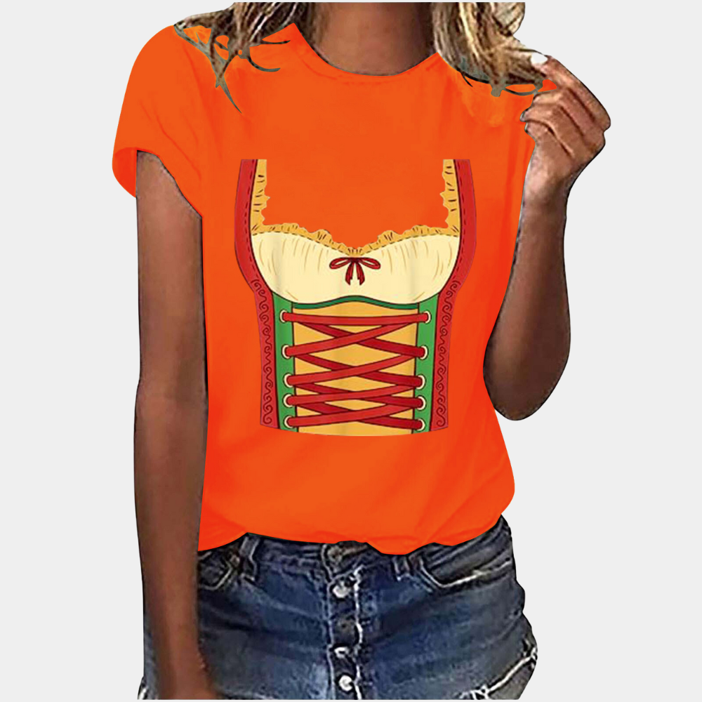 W&W Mode | T-Shirt Kurze Ärmel Dirndl Druck T-Shirts Damenbekleidung