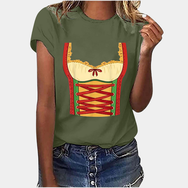 W&W Mode | T-Shirt Kurze Ärmel Dirndl Druck T-Shirts Damenbekleidung