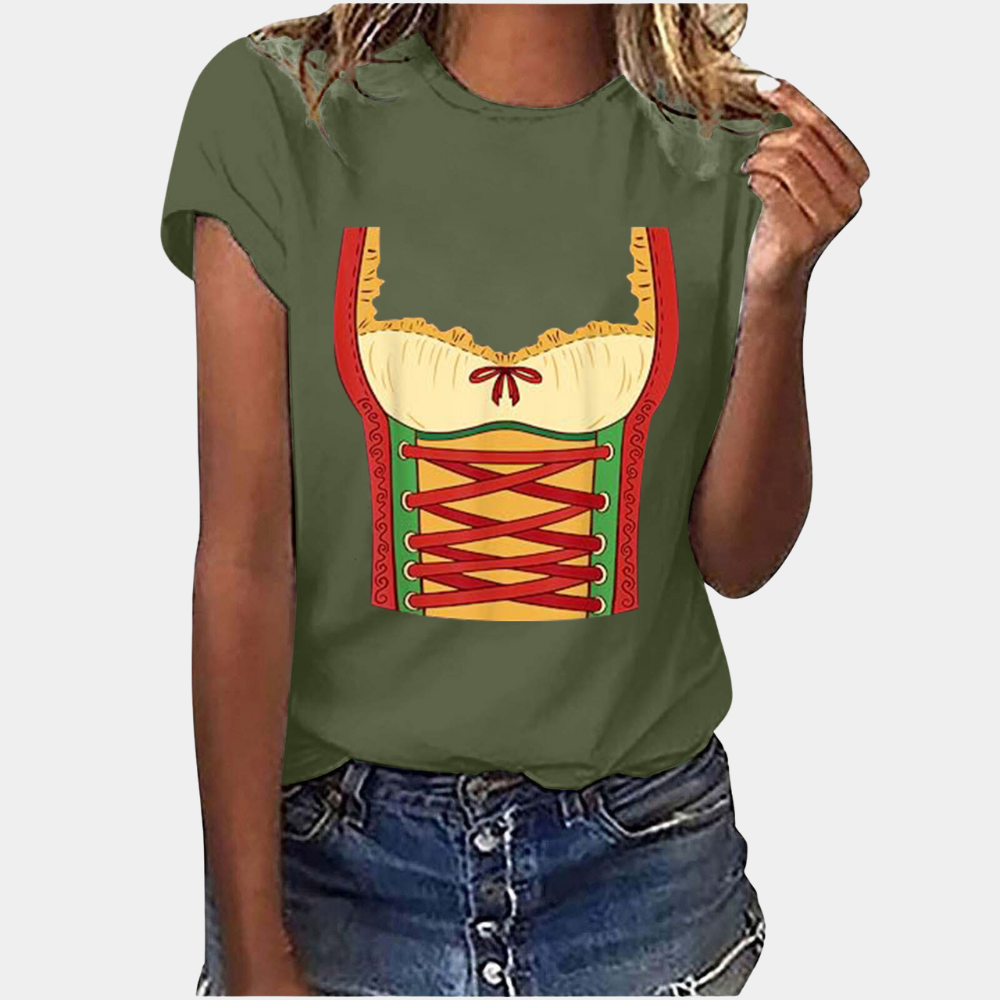 WW | T-Shirt Kurze Ärmel Dirndl Druck T-Shirts Damenbekleidung